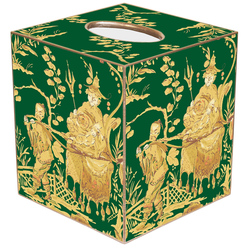 Marye-Kelley - Green and Gold Asian Toile Tissue Box Cover by Marye-Kelley