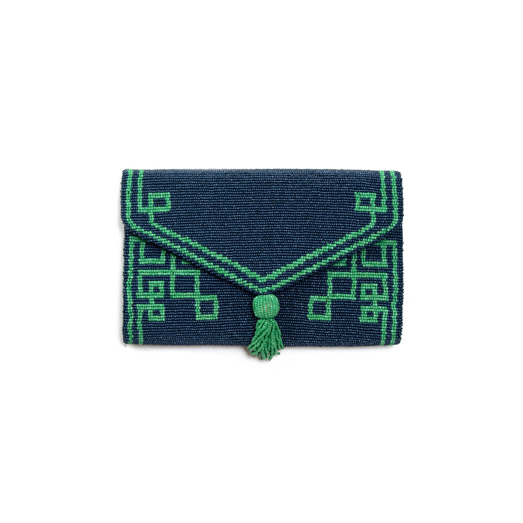 Tiana Designs - ENV-1209 - Elegant Satin-Lined Beaded Wallet for Women: Navy/ Green by Tiana Designs