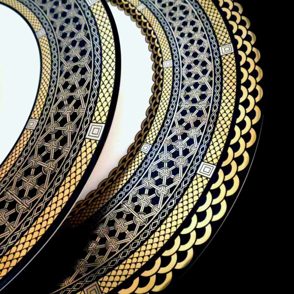 Set of (4) Hawthorne Onyx - Gold, Platinum & Black Charger Plates by Caskata