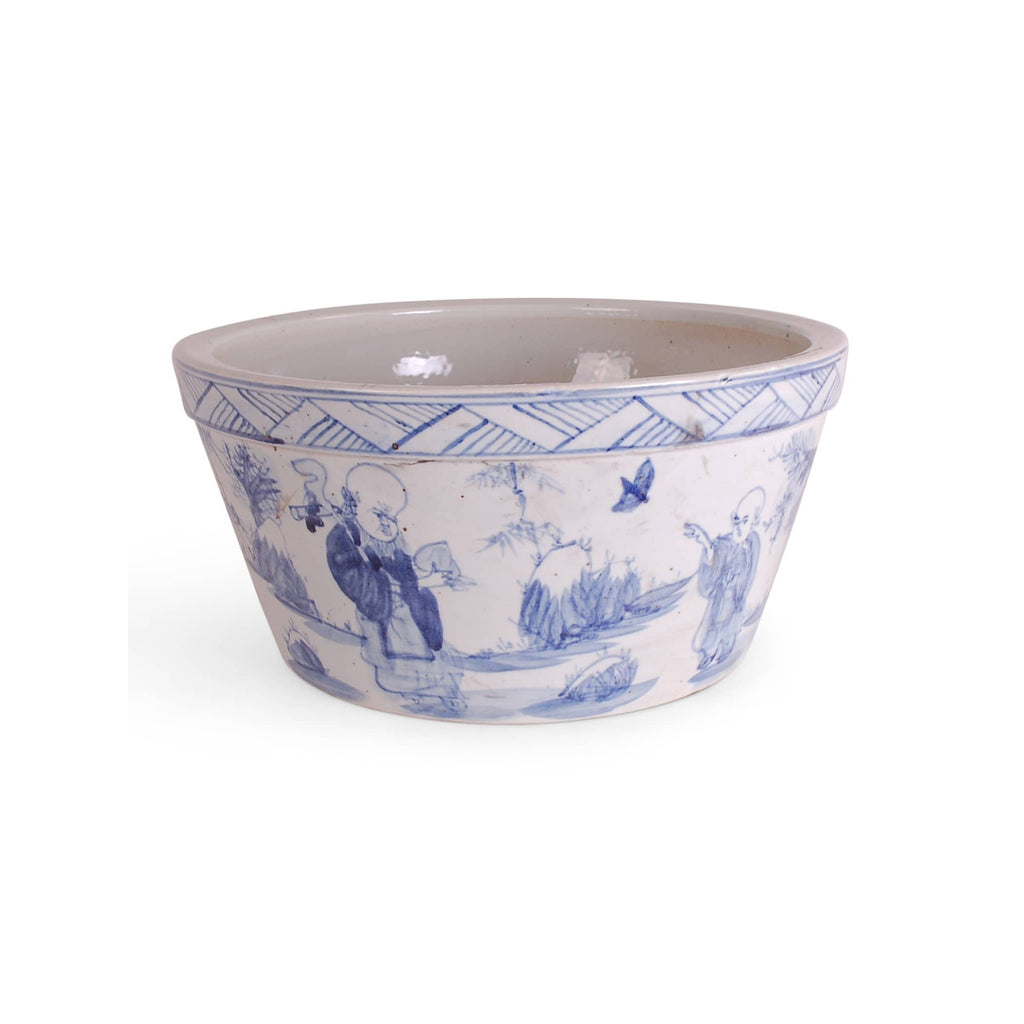 15" Blue & White 'Mandarin Figures' Planter by Avala