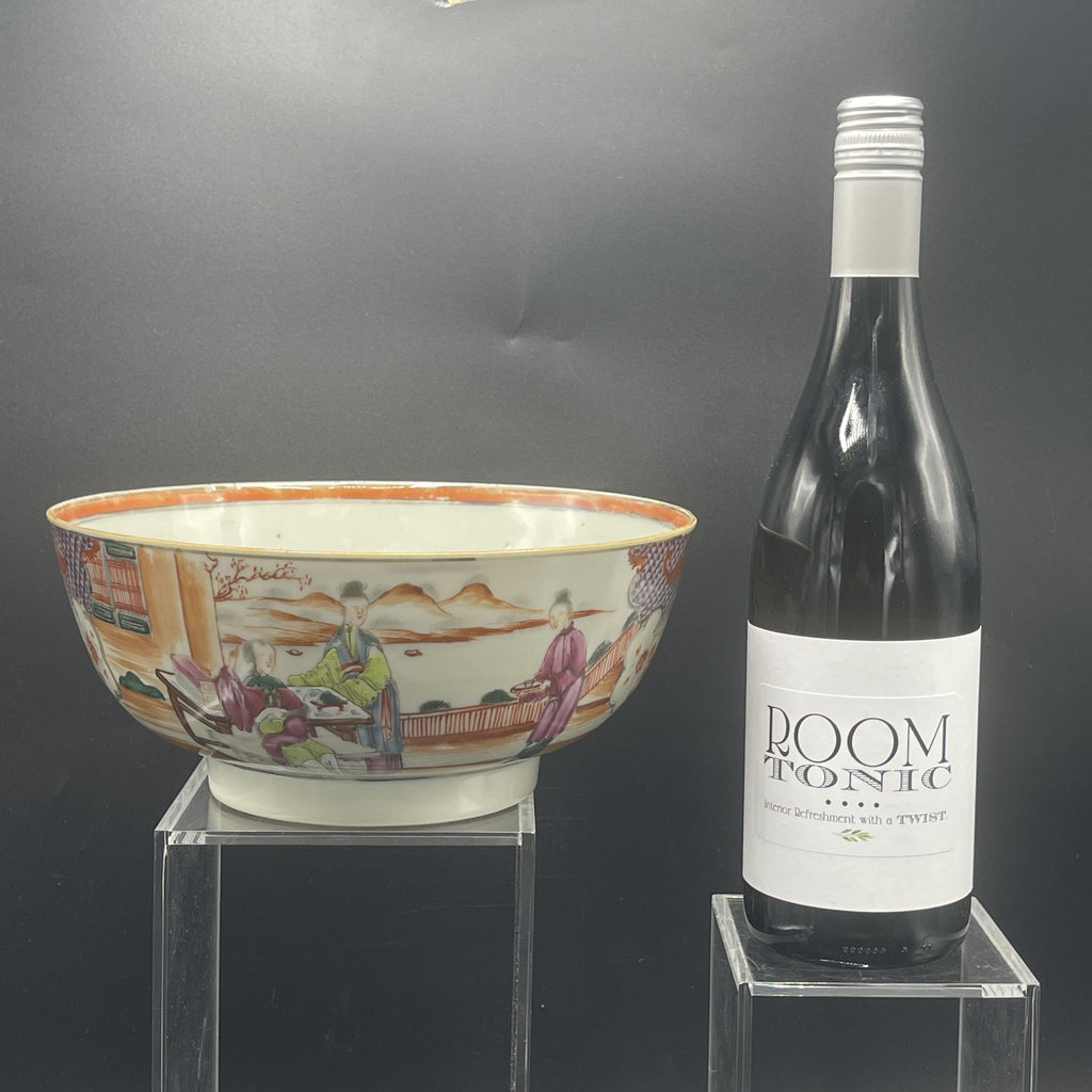18th C. Chinese Export Famille Rose Mandarin Palette Figures Punch Bowl, 9" DIA (Lot 394) by Room Tonic
