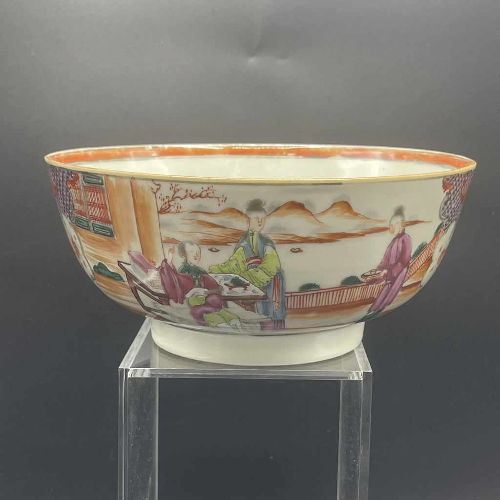 18th C. Chinese Export Famille Rose Mandarin Palette Figures Punch Bowl, 9" DIA (Lot 394) by Room Tonic