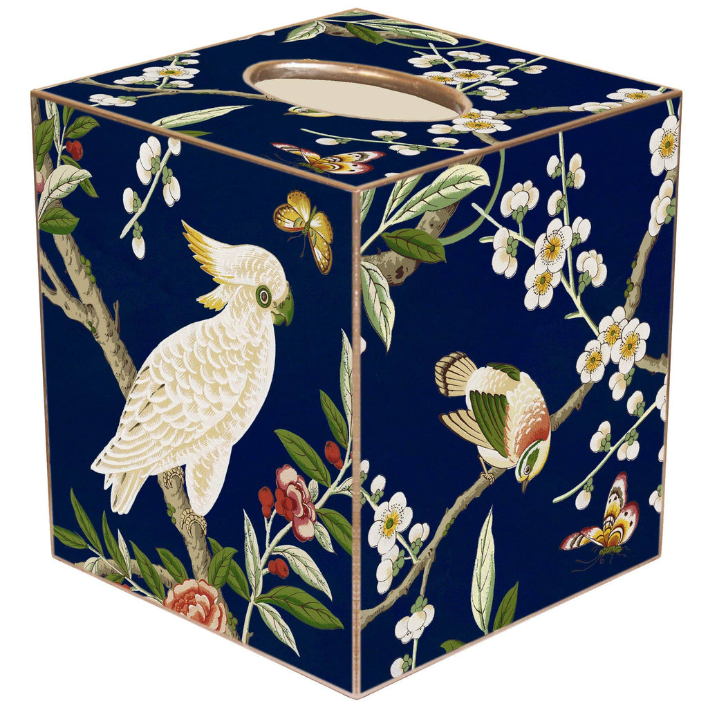 Marye-Kelley - TB6889 - Birds in Bloom Navy Tissue Box Cover: Paper Mache by Marye-Kelley