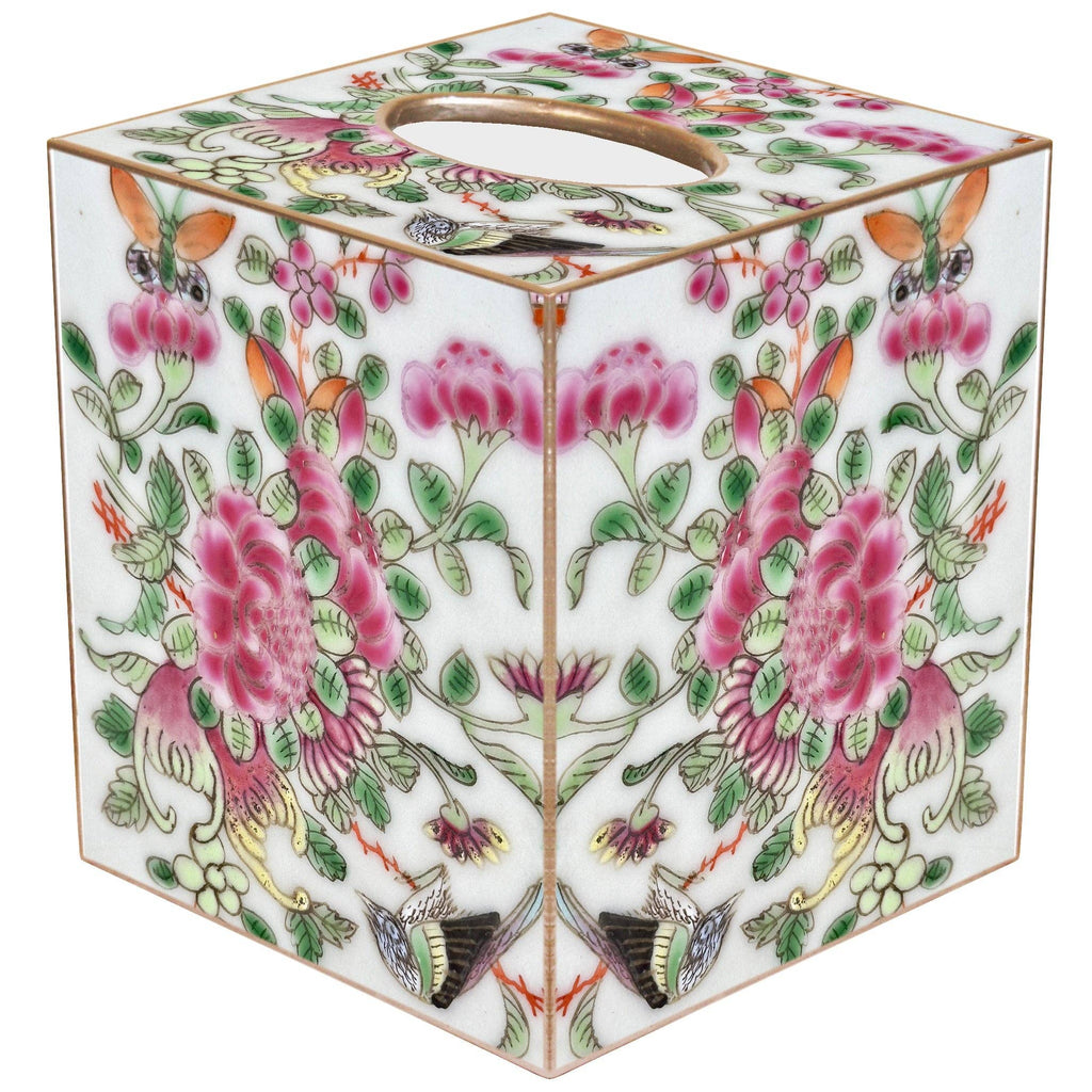Marye-Kelley - TB6824-Rose Medallion Roses with Bird Tissue Box Cover: Paper Mache by Marye-Kelley