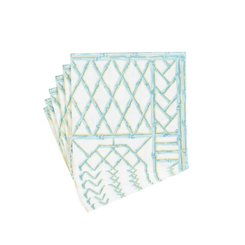 Bamboo Screen Robin's Egg Paper Linen Cocktail Napkins - 15 Per Pack by Caspari