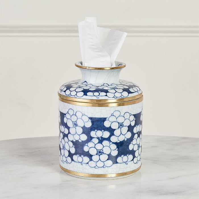 Blue & White Cherry Blossom Tissue Box