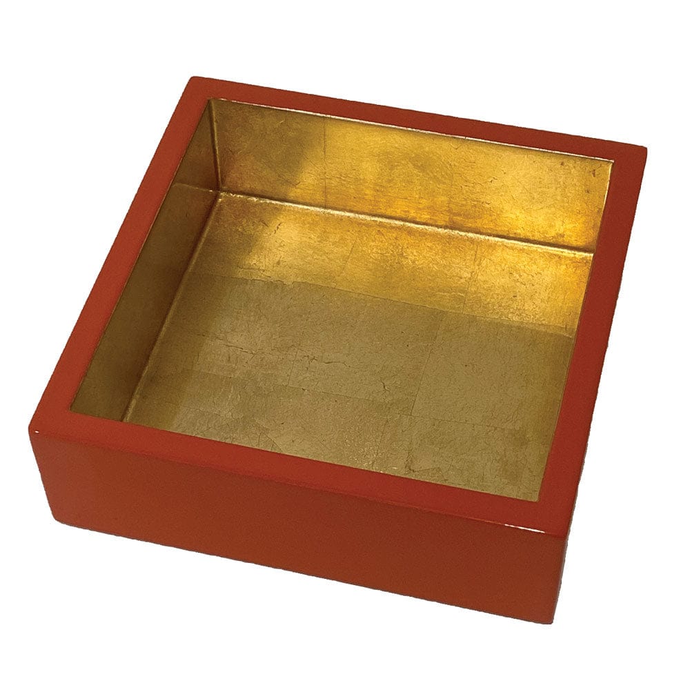 Coral with Gold Lacquer Cocktail Napkin Holder by Caspari