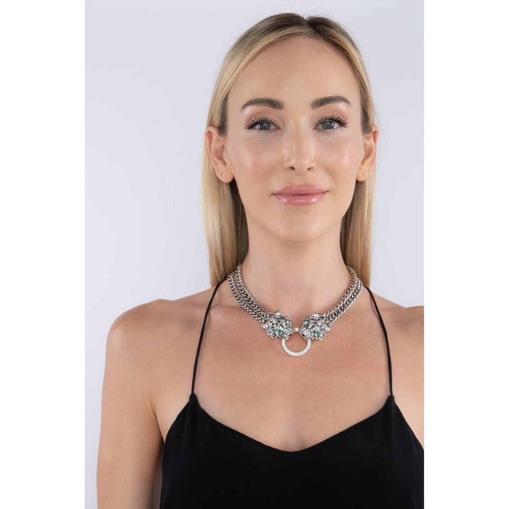 Eye Candy Los Angeles - Silver Leopard Statement Necklace by Eye Candy Los Angeles