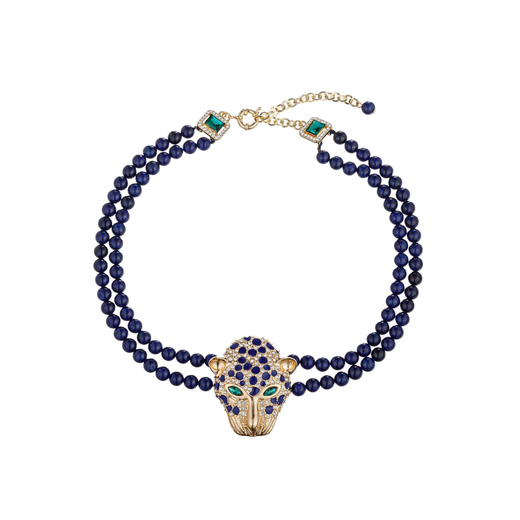 Eye Candy Los Angeles - Zoe Blue Leopard Agate Beaded Necklace by Eye Candy Los Angeles