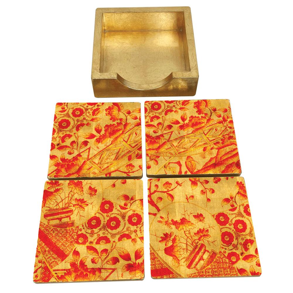 Gilded Kutani Style Lacquer Coasters - Set of 4 by Caspari