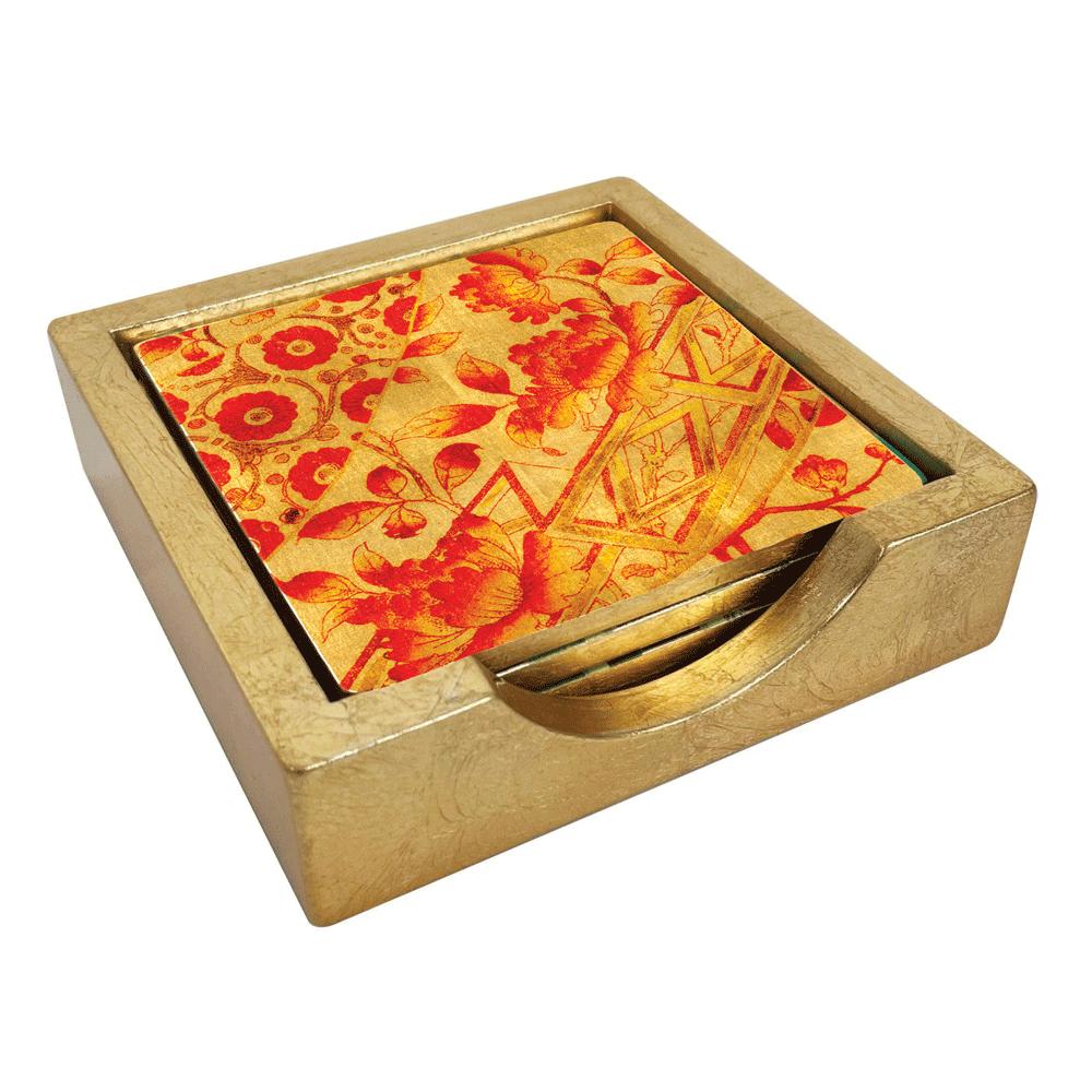 Gilded Kutani Style Lacquer Coasters - Set of 4 by Caspari