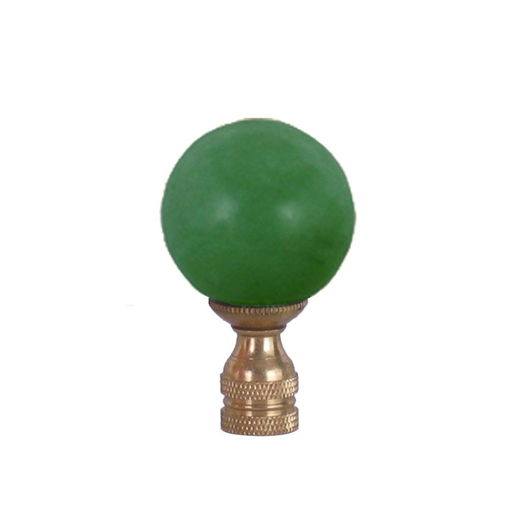 Green Jade Ball Finial with Antique Brass Base by East Enterprises
