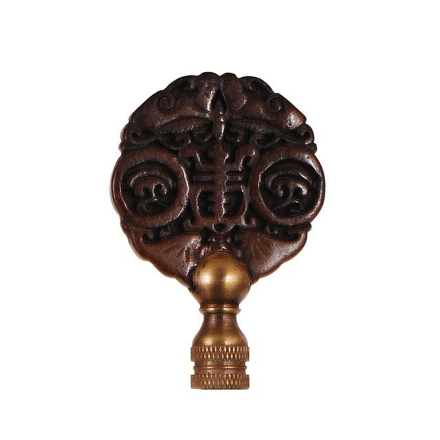 Hand Carved Brown Jade Finial with Antique Brass Base by East Enterprises
