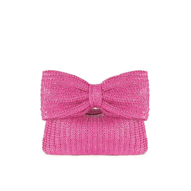 Little Trendy - Bow straw handbag small bag clutch bag women's handbag: Hot pink by Little Trendy