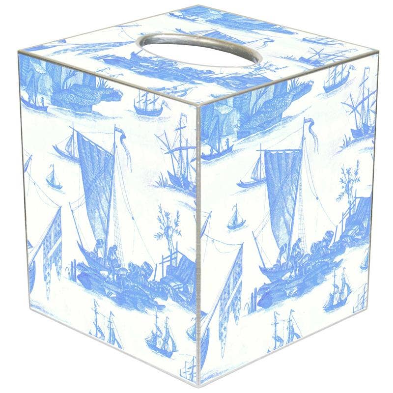 Marye-Kelley - Blue Boat Toile Tissue Box Cover by Marye-Kelley