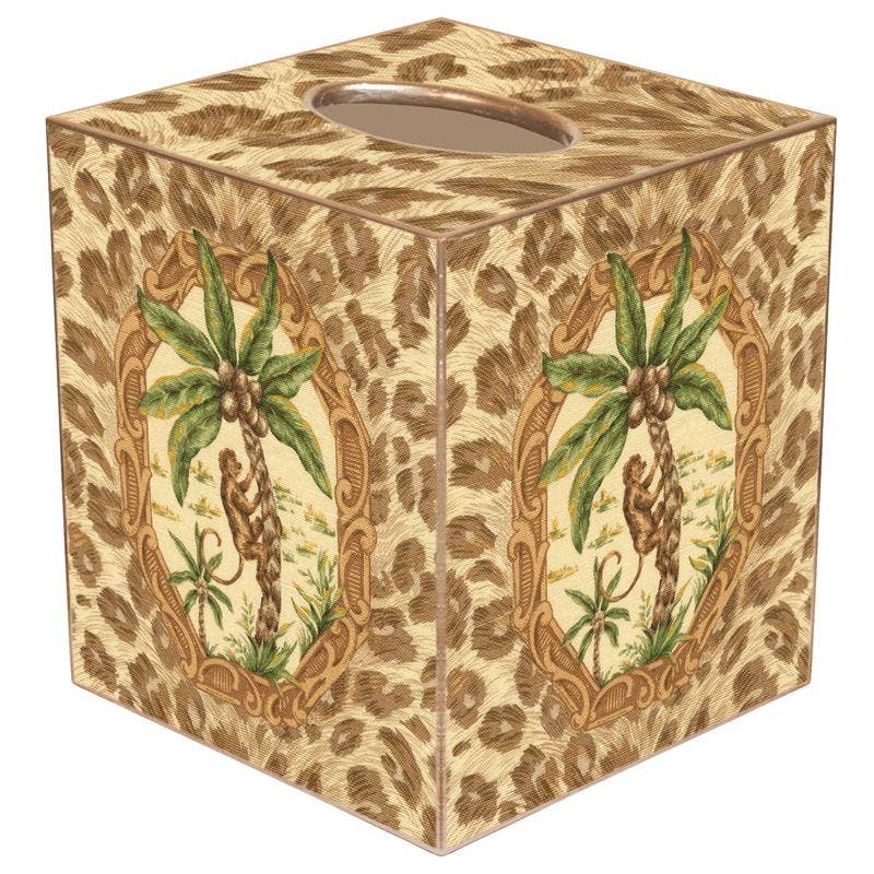 Marye-Kelley - Monkey & Palm Tree with Leopard Tissue Box Cover: Paper Mache by Marye-Kelley