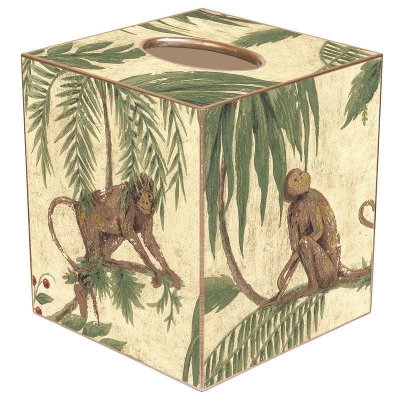 Marye-Kelley - Monkey & Palms on Ivory Tissue Box Cover: Paper Mache by Marye-Kelley