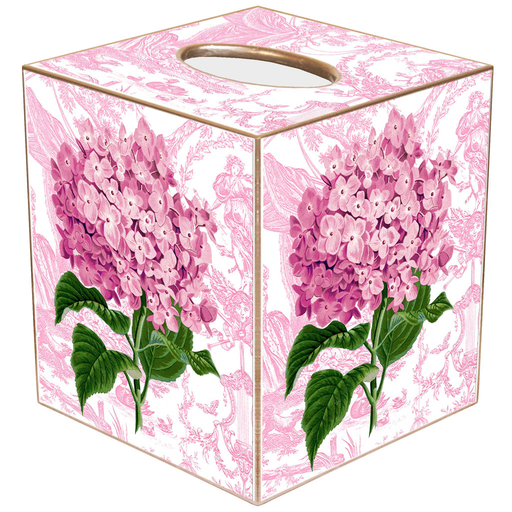 Marye-Kelley - TB7829-Hydrangea on Pink Toile Tissue Box: Paper Mache by Marye-Kelley