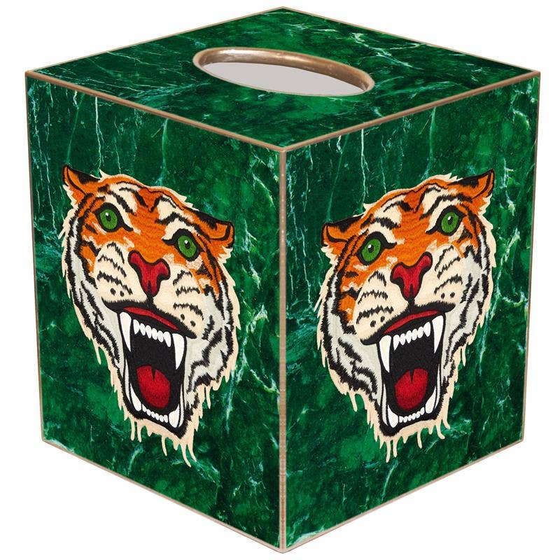 Marye-Kelley - Tiger on Malachite Tissue Box Cover by Marye-Kelley