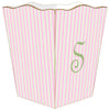 Marye-Kelley - WB1122-Pink & Green Stripe Wastepaper Basket: Scalloped Top by Marye-Kelley