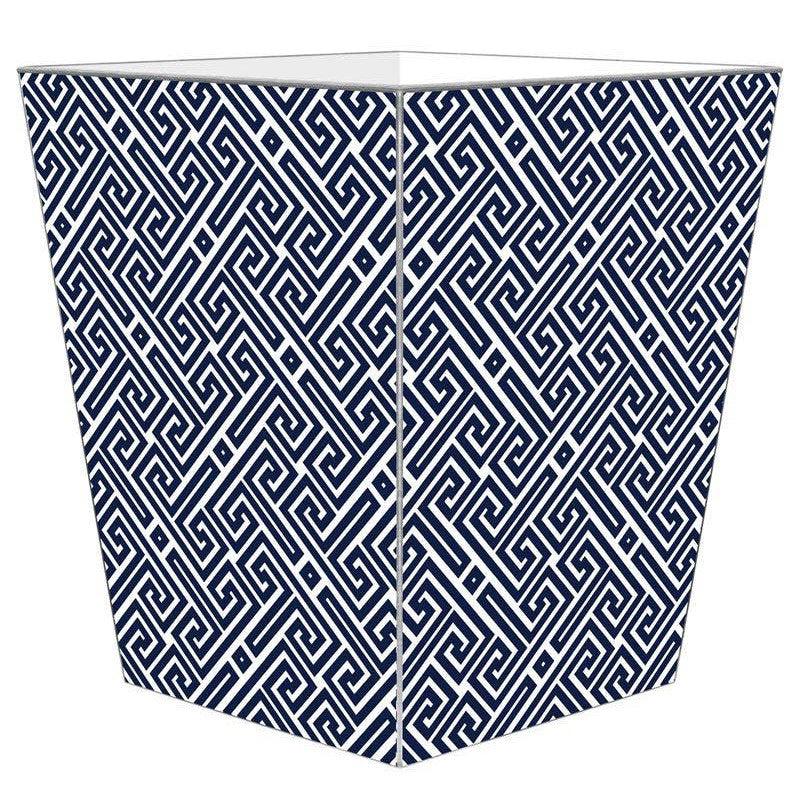 Marye-Kelley - WB2659-Navy Fret Pattern Wastepaper Basket by Marye-Kelley