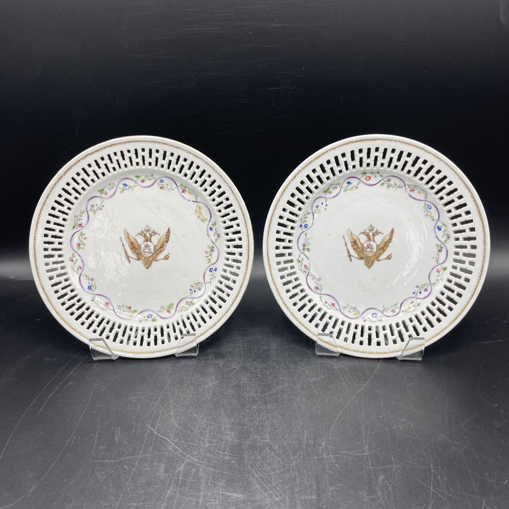 Pair of 'Catherine the Great' Armorial Reticulated Plates, ca. 1785, 7.5" DIA by Room Tonic