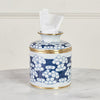 Round Tissue Holder | Blue and White Cherry Blossom Porcelain Tissue Box by Dessau Home