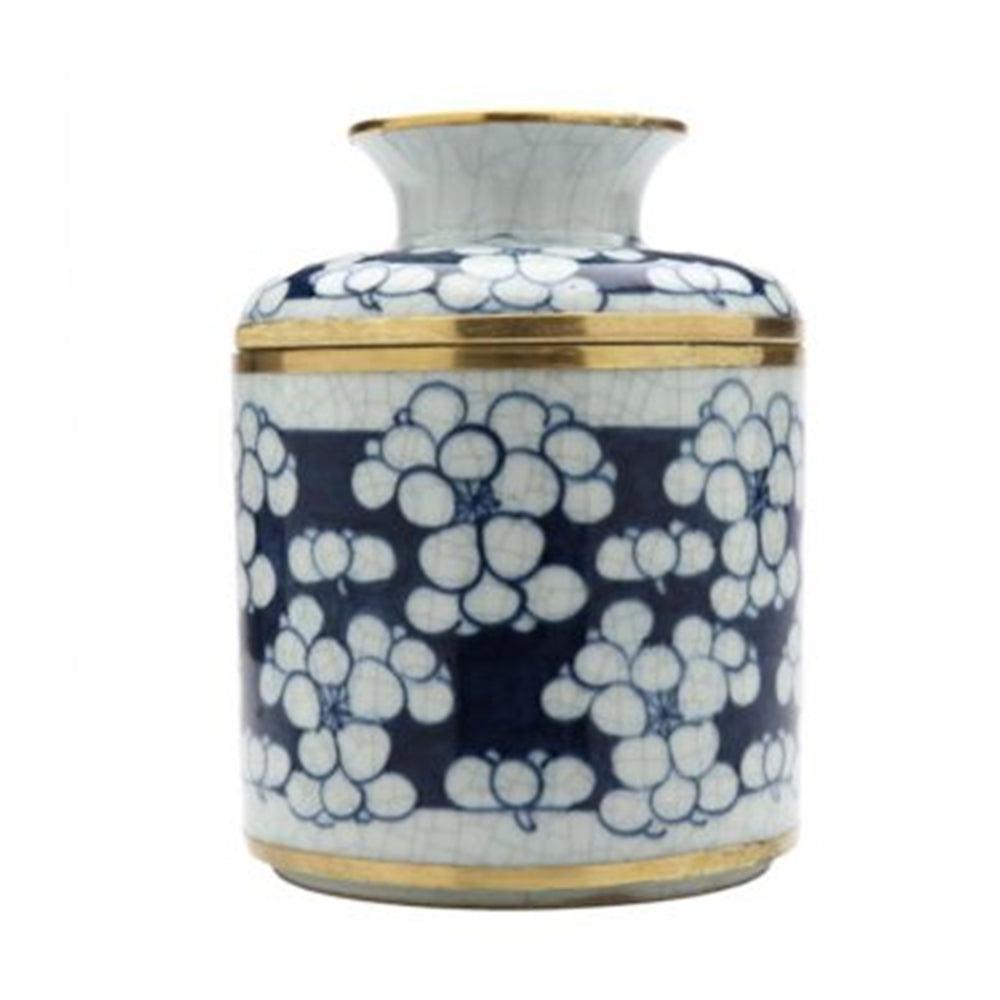 Round Tissue Holder | Blue and White Cherry Blossom Porcelain Tissue Box by Dessau Home