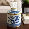 Round Tissue Box Cover | Blue & White Prunus Blossom Porcelain Tissue Holder by Dessau Home