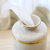 Round Tissue Holder | White Crackle Glaze Porcelain Tissue Box