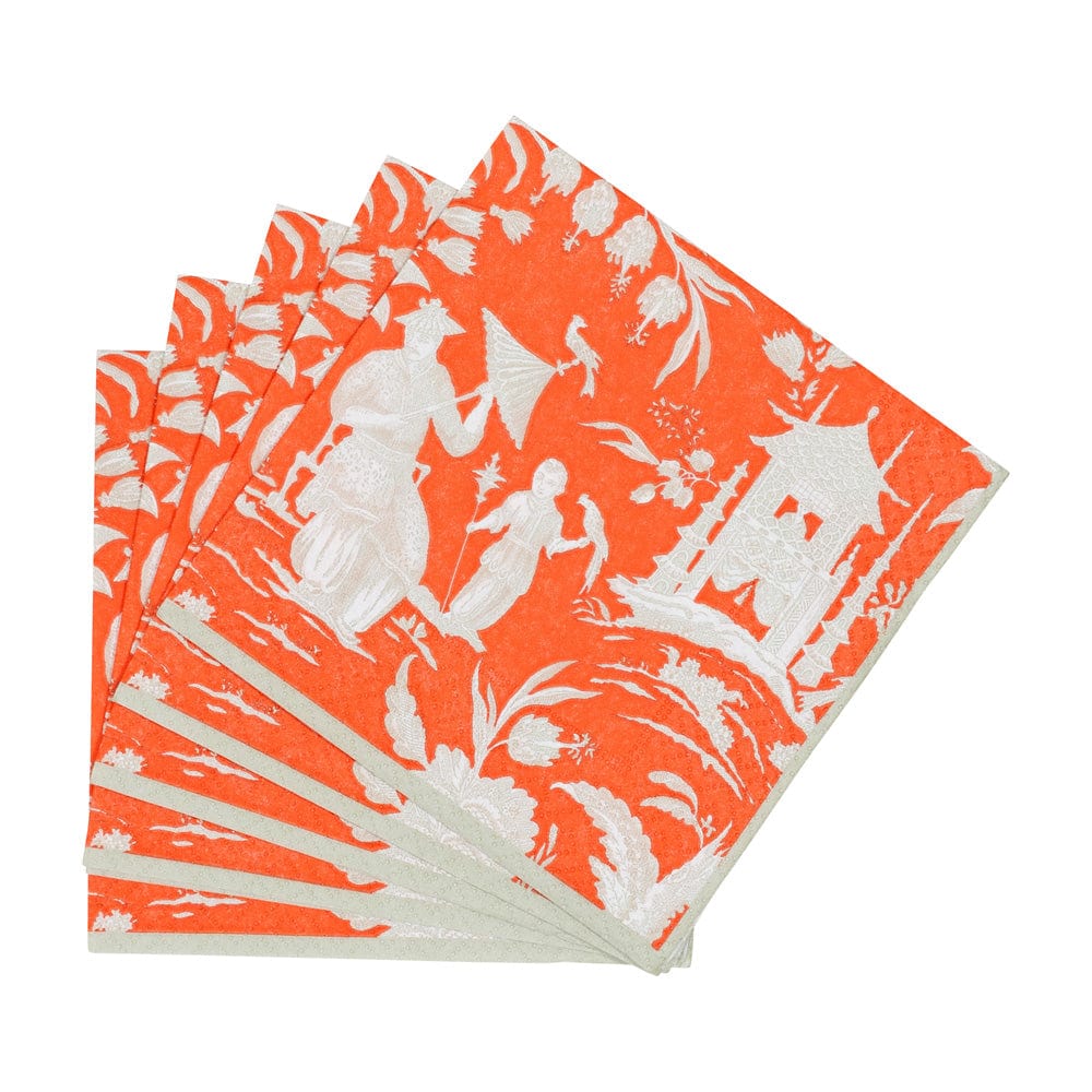 Silk Road Mandarin Toile Cocktail Napkins - 20 Per Pack by Caspari