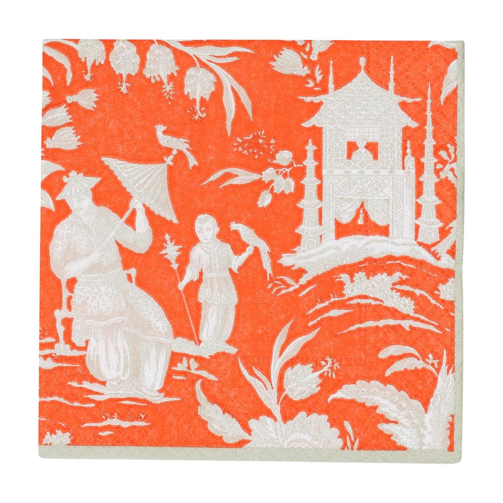 Silk Road Mandarin Toile Cocktail Napkins - 20 Per Pack by Caspari
