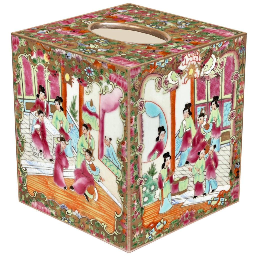 Marye-Kelley - TB6825-Rose Medallion on People Tissue Box Cover: Paper Mache by Marye-Kelley