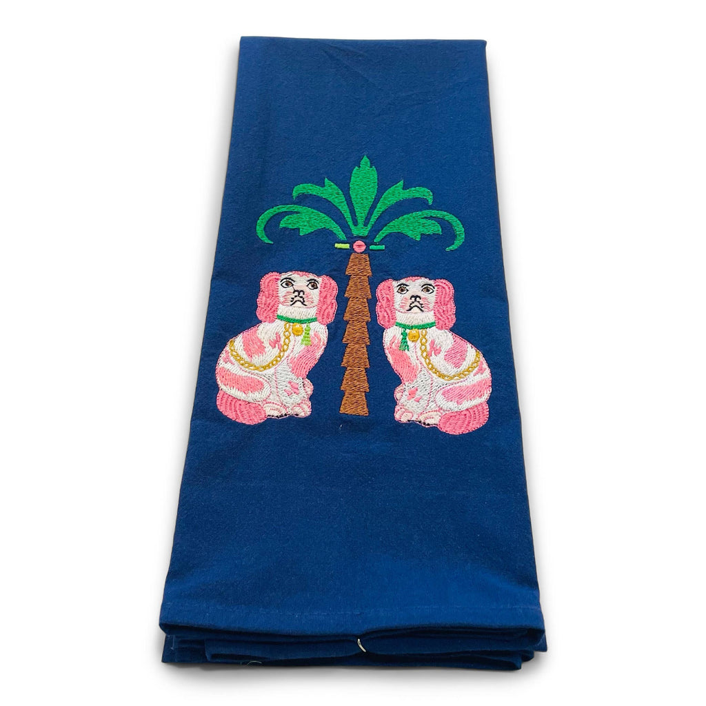Towel - Staffordshire Dogs with Palm Tree by Vibrantly Blue