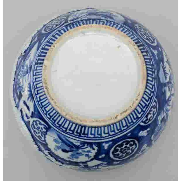 19th C. Japanese Meiji Period Blue & White Dragon Jardiniere by Room Tonic