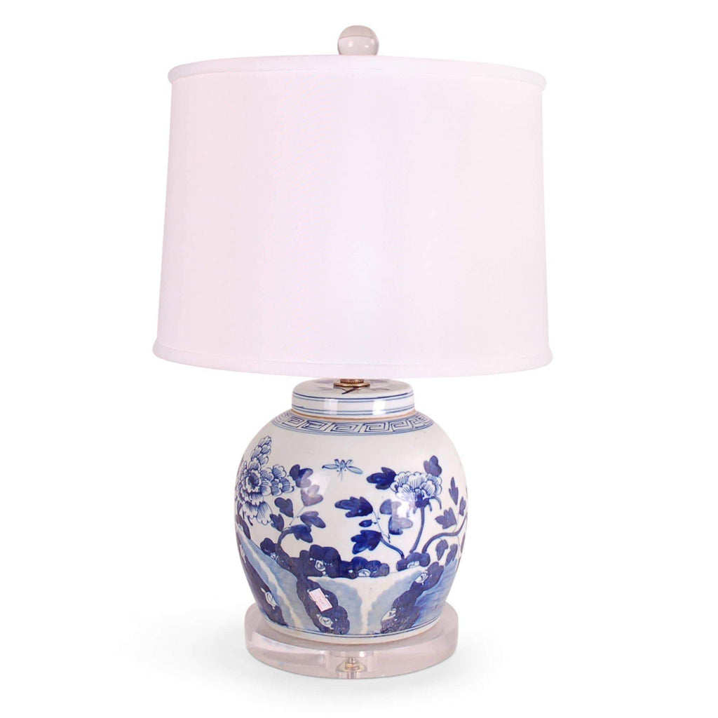 21" Blue & White Scrolling Peonies Ginger Jar Lamp by Avala