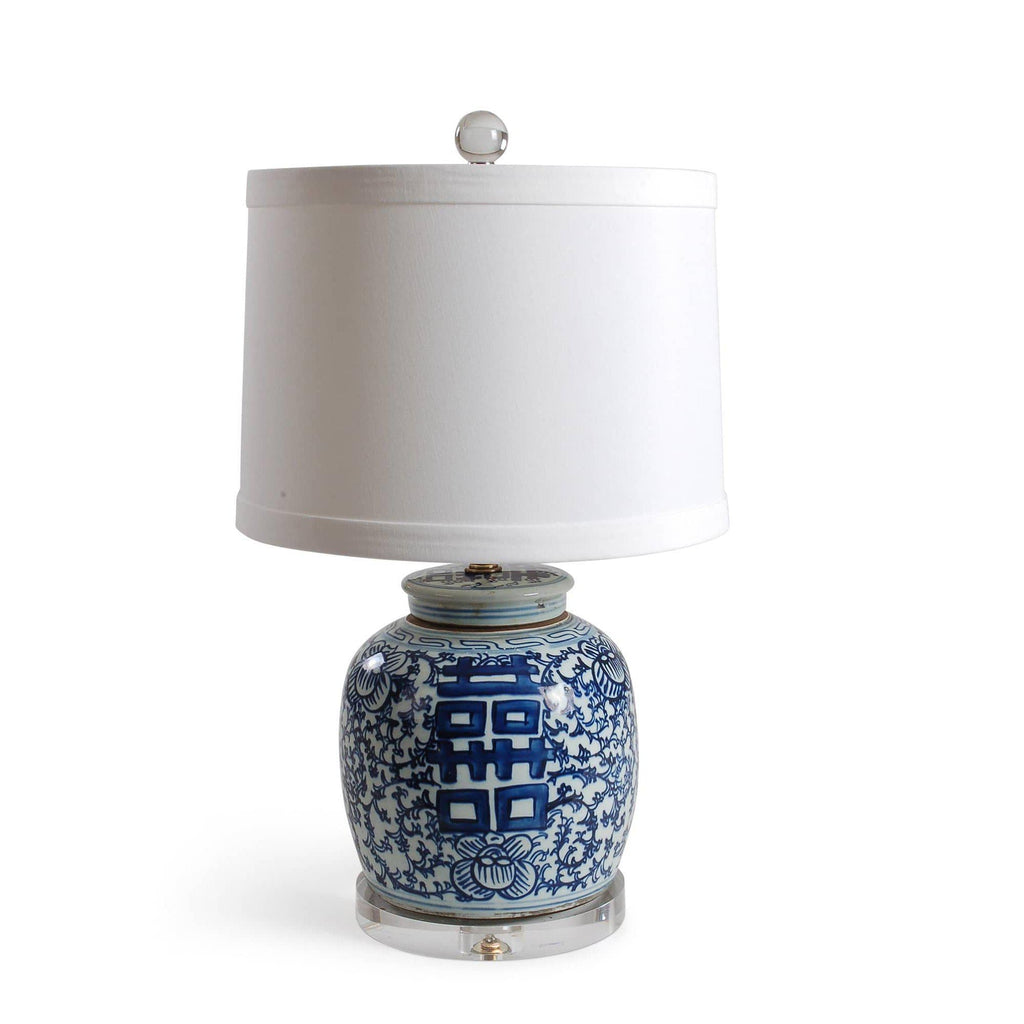 22" Blue & White Double Happiness Ginger Jar Lamp by Avala