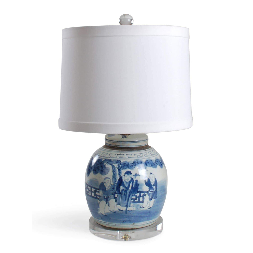 22" Blue & White Figural Ginger Jar Lamp by Avala