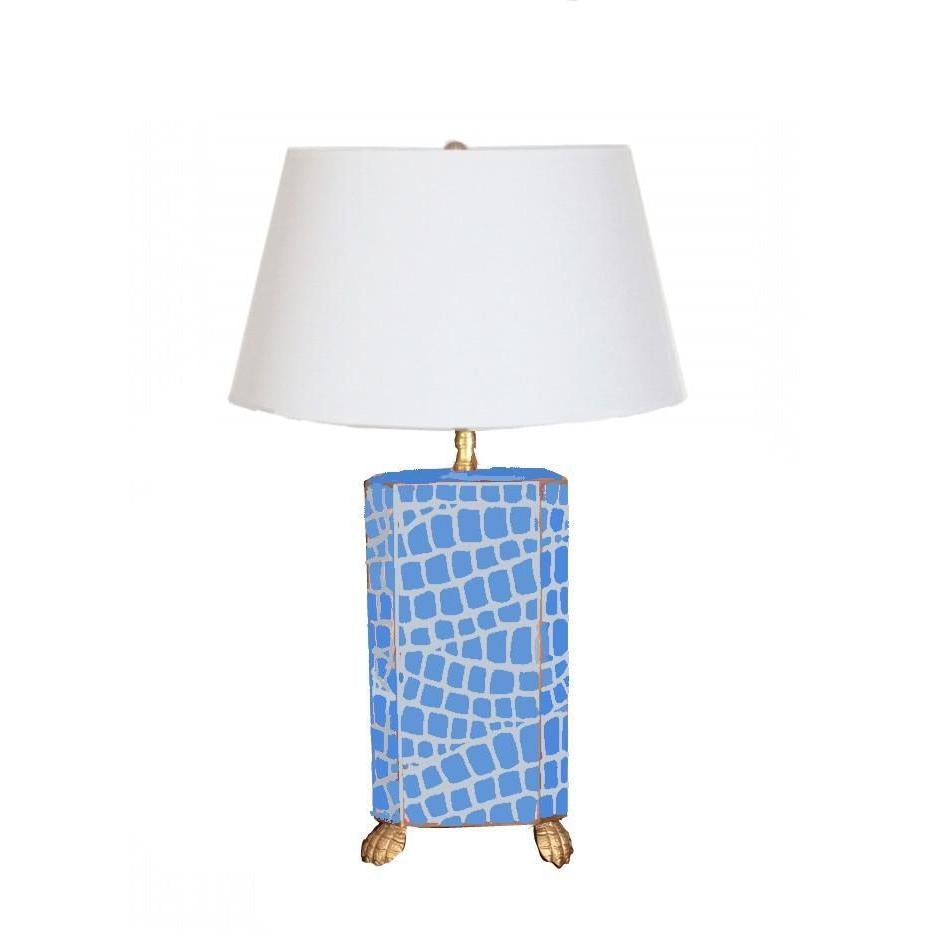26" Blue Crocodile Tole Lamp with Empire Shade by Dana Gibson