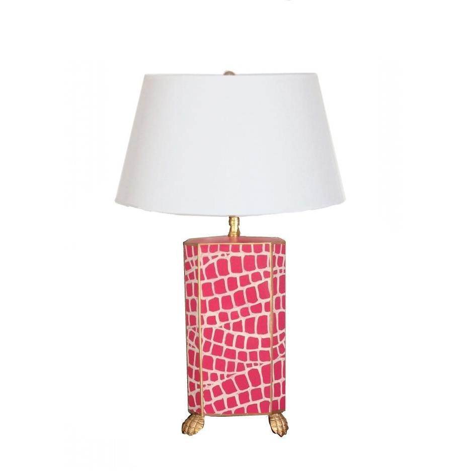 26" Pink Crocodile Tole Lamp with Empire Shade by Dana Gibson
