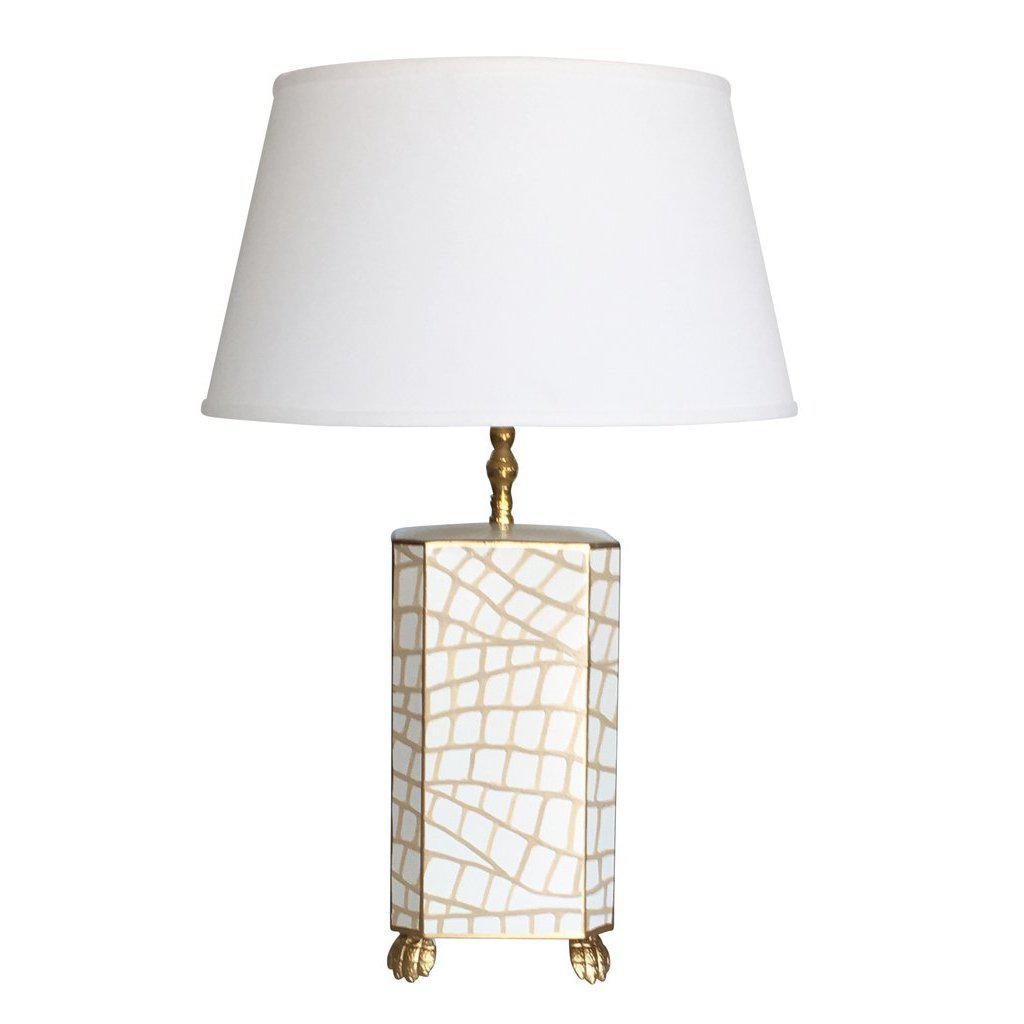 26" White Crocodile Tole Lamp with Empire Shade by Dana Gibson