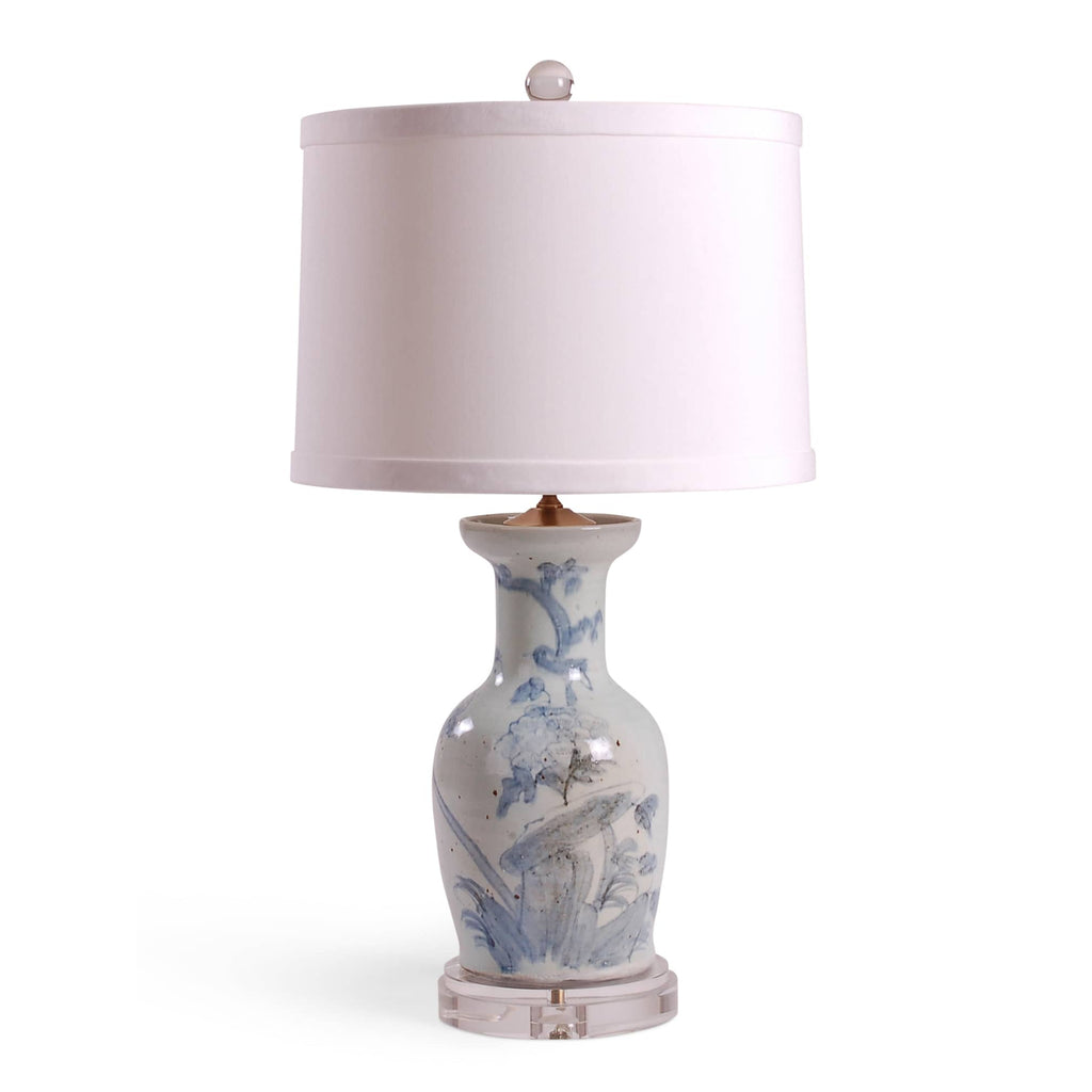 27" Blue and White Floral Lamp with Antiqued Finish by Avala