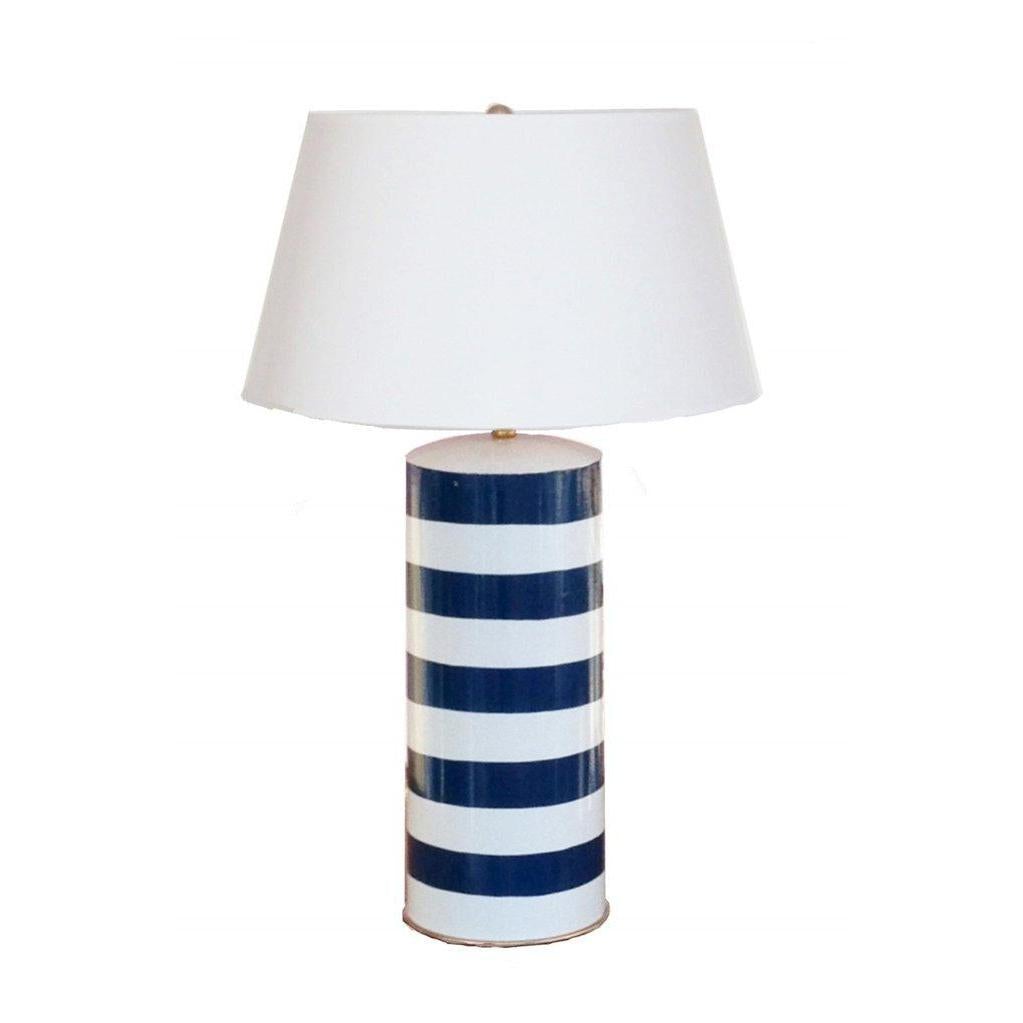 27" Navy Stripe Stacked Tole Table Lamp by Dana Gibson