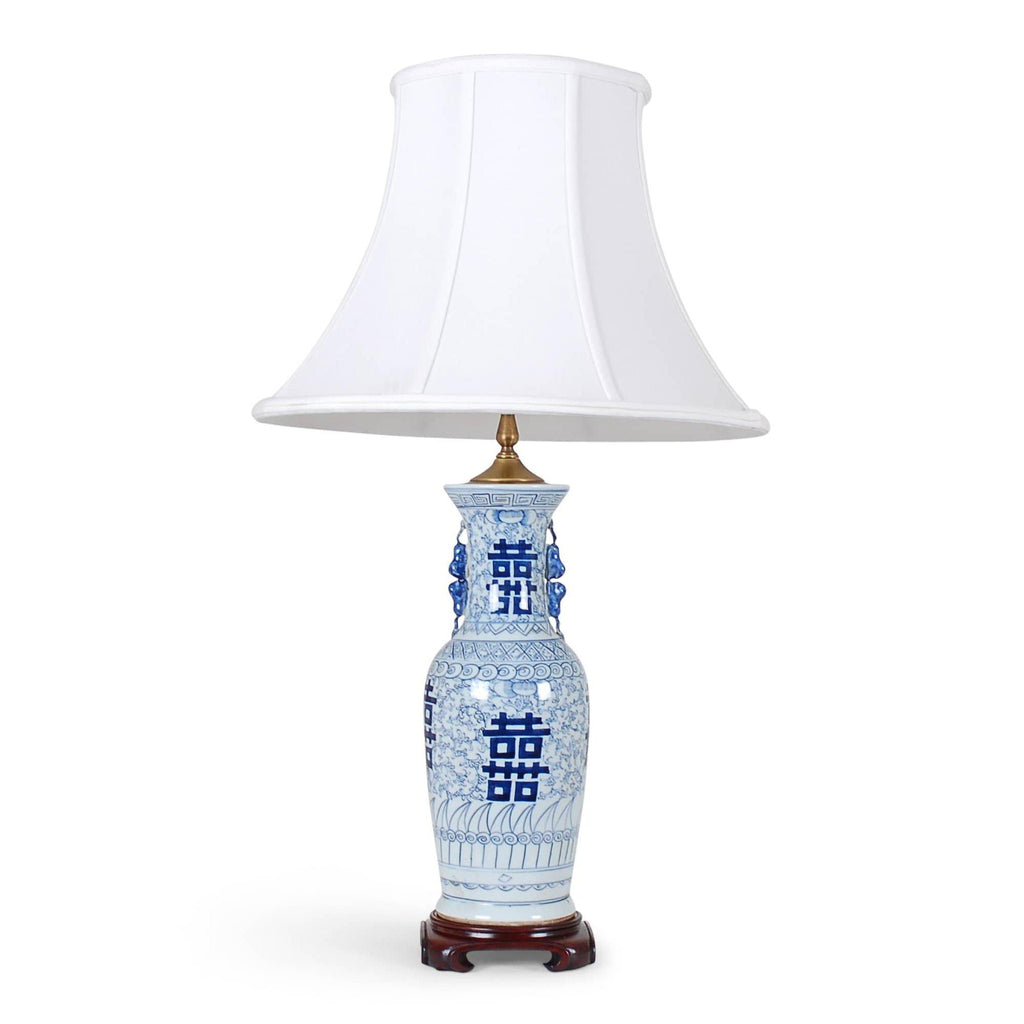 29" Blue & White Double Happiness Vase Lamp by Avala