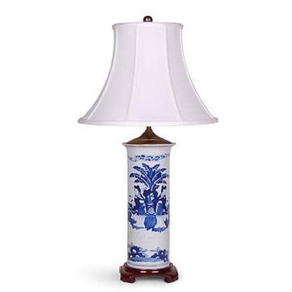 29" Blue & White Ming-Style Figures Beaker Lamp by Avala