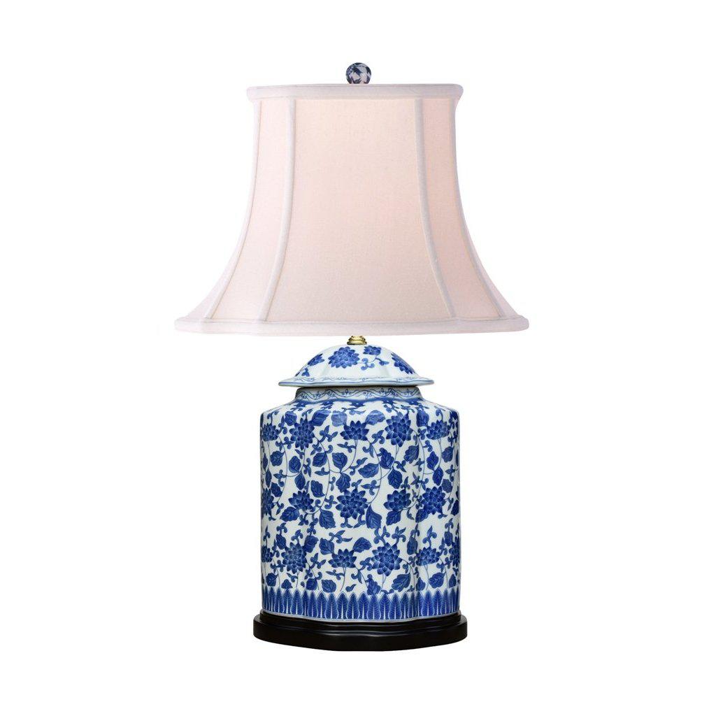 29" Blue & White Scrolling Floral Tea Caddy Lamp by East Enterprises