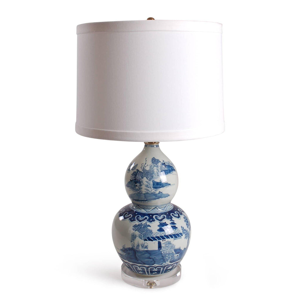 29" Blue and White Canton Double Gourd Lamp by Avala