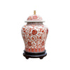 29" Orange & White Floral Baluster Jar Table Lamp by East Enterprises