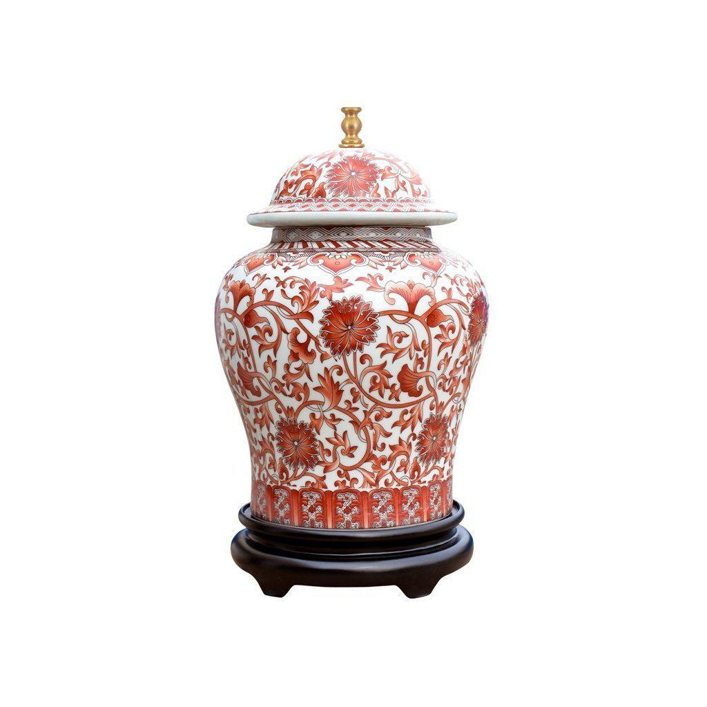 29" Orange & White Floral Baluster Jar Table Lamp by East Enterprises