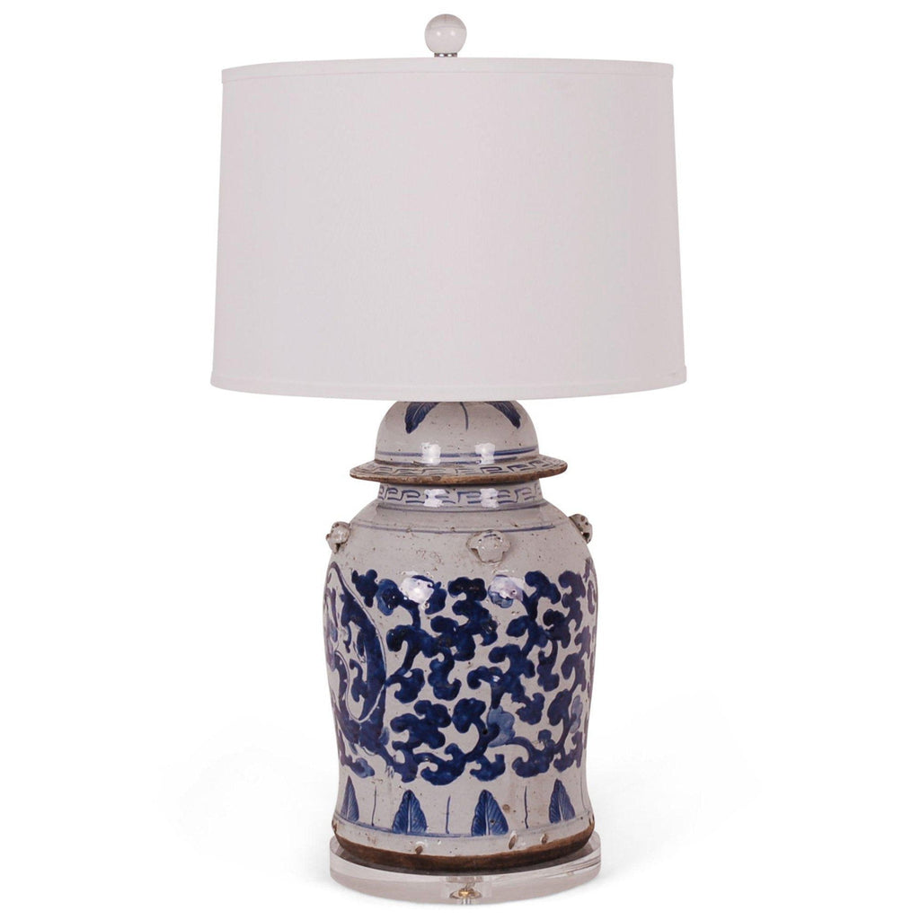 30" Blue & White 'Kui Dragon' Temple Jar Lamp by Avala